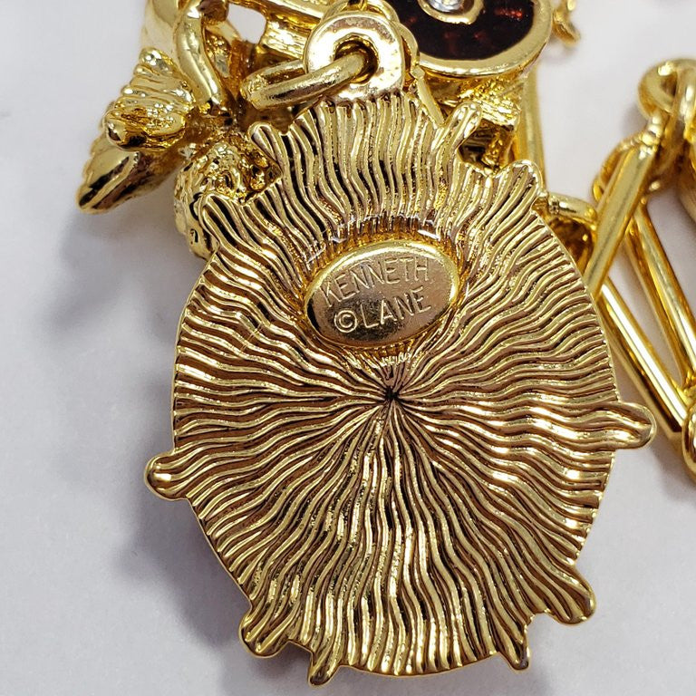 KennethKenneth Jay Lane Bar Link Charm Necklace in Gold, features Ladybug, Car, Angel