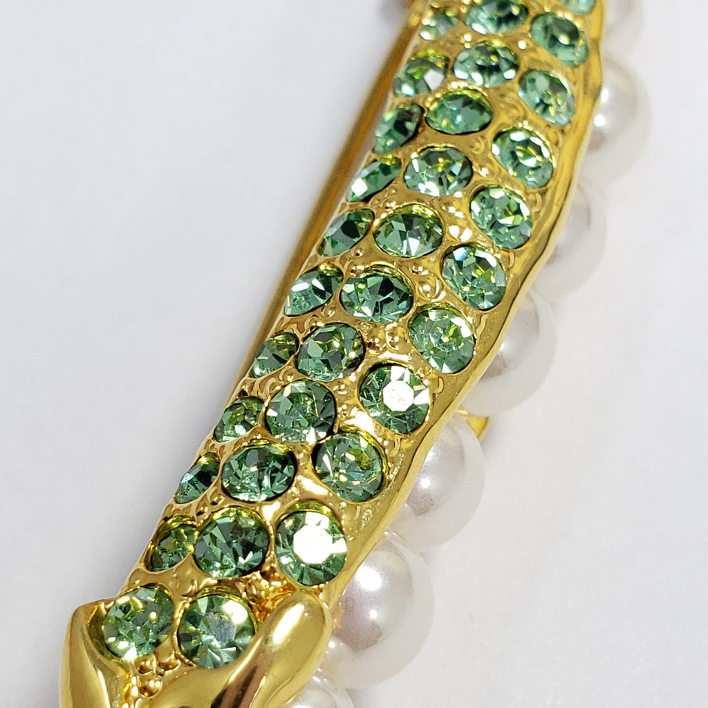 Vintage Pave Gold Tone White Artificial Pearl Pea Pod Pin Brooch