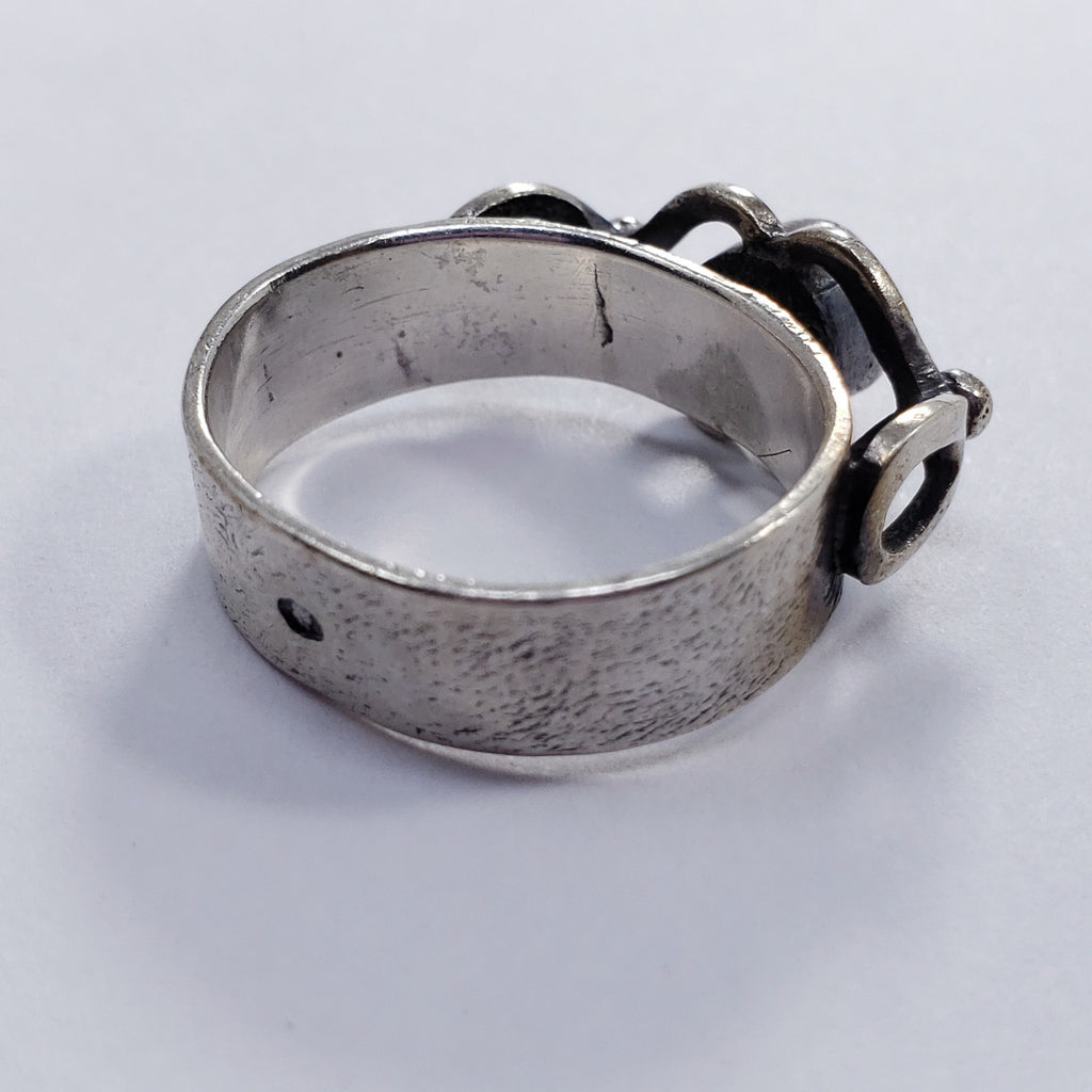 Native American Decorative Sterling Silver and Orange Coral Ring, US Size 8.75