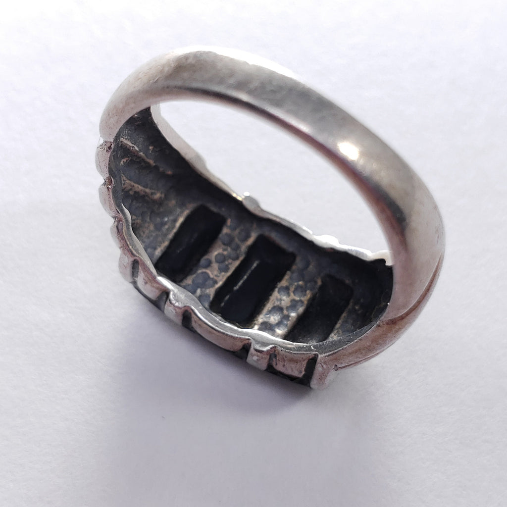 Sterling Silver Accented Statement Ring with Black Gemstone, Size US 7.5