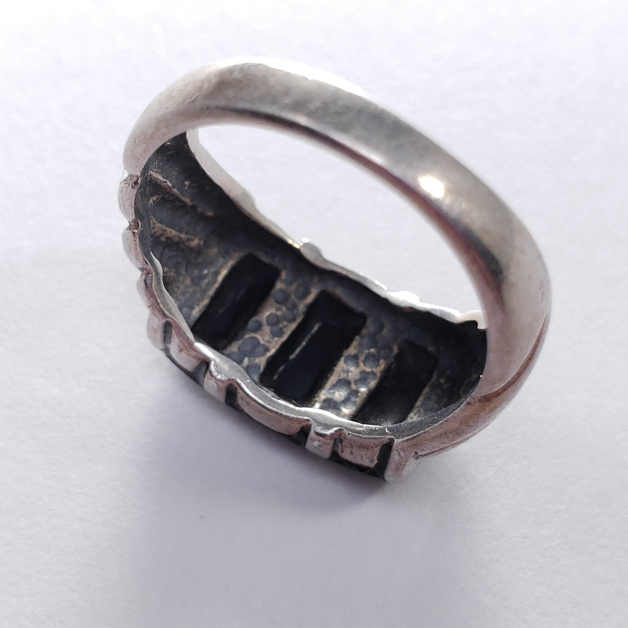 Sterling Silver Accented Statement Ring with Black Gemstone, Size US 7.5