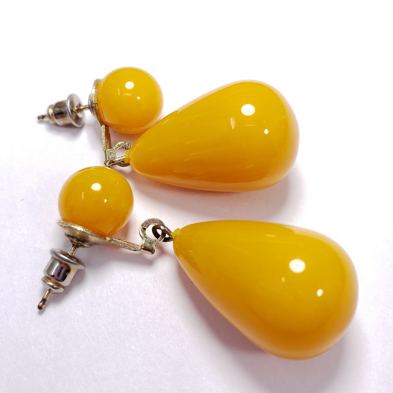 Vintage Dangling Faux Amber Stud Earrings