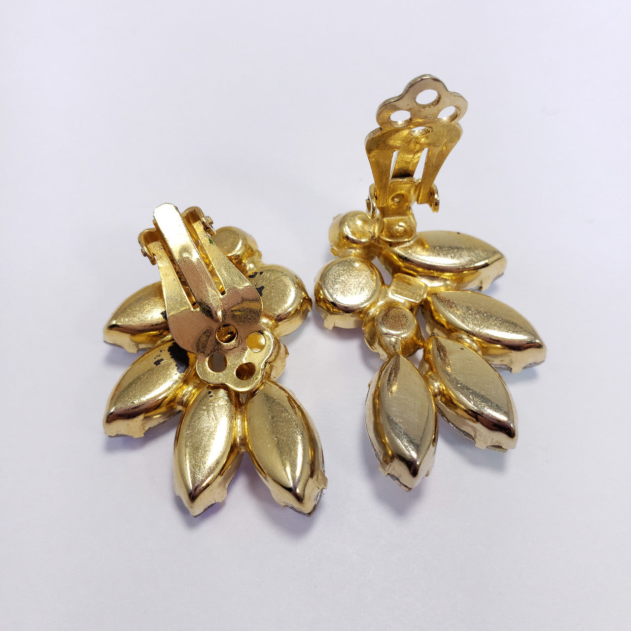 Vintage Leaf Shaped AB Navettes and Chatons Clip On Earrings