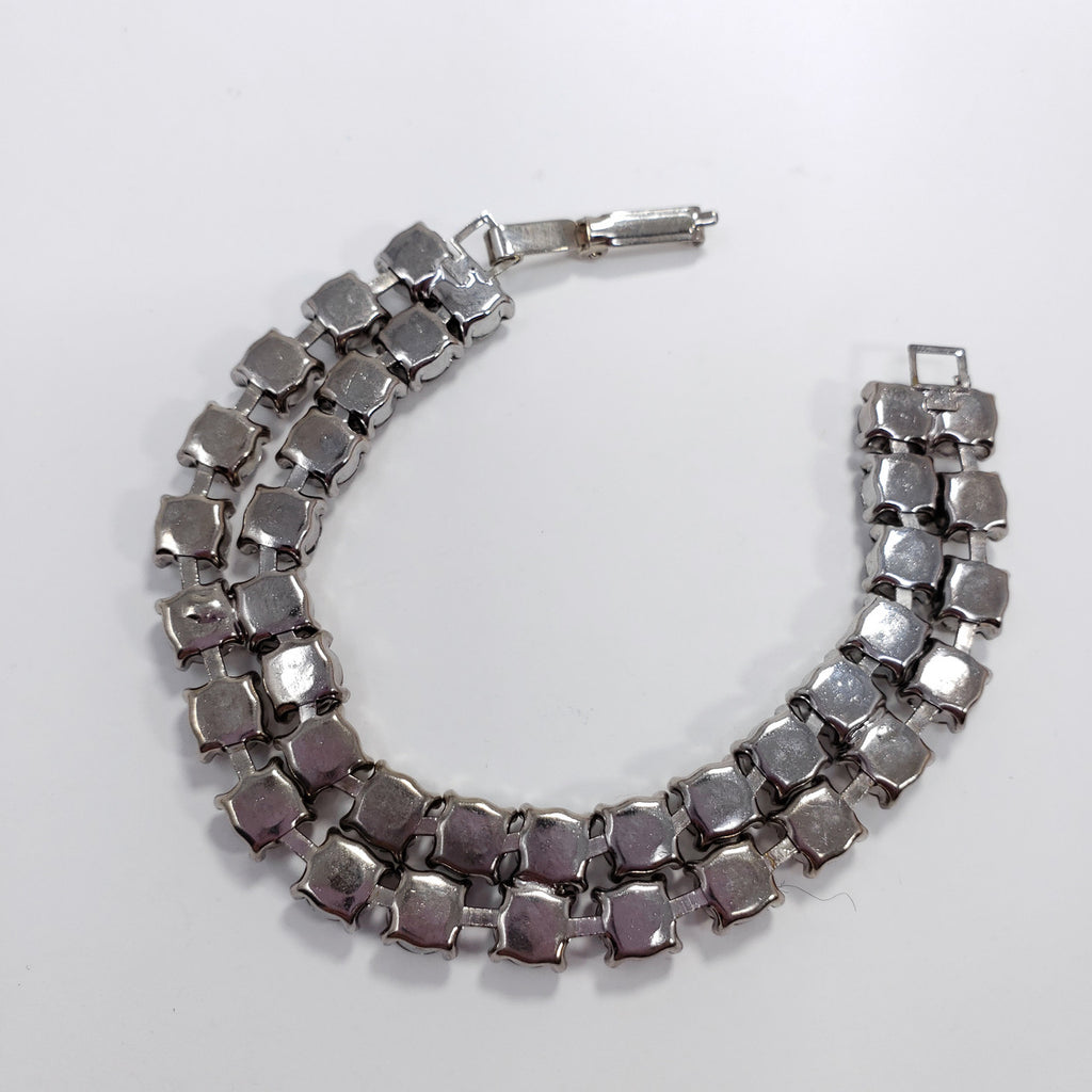 Vintage Clear Crystal-Prong Set Silver Tone Bracelet