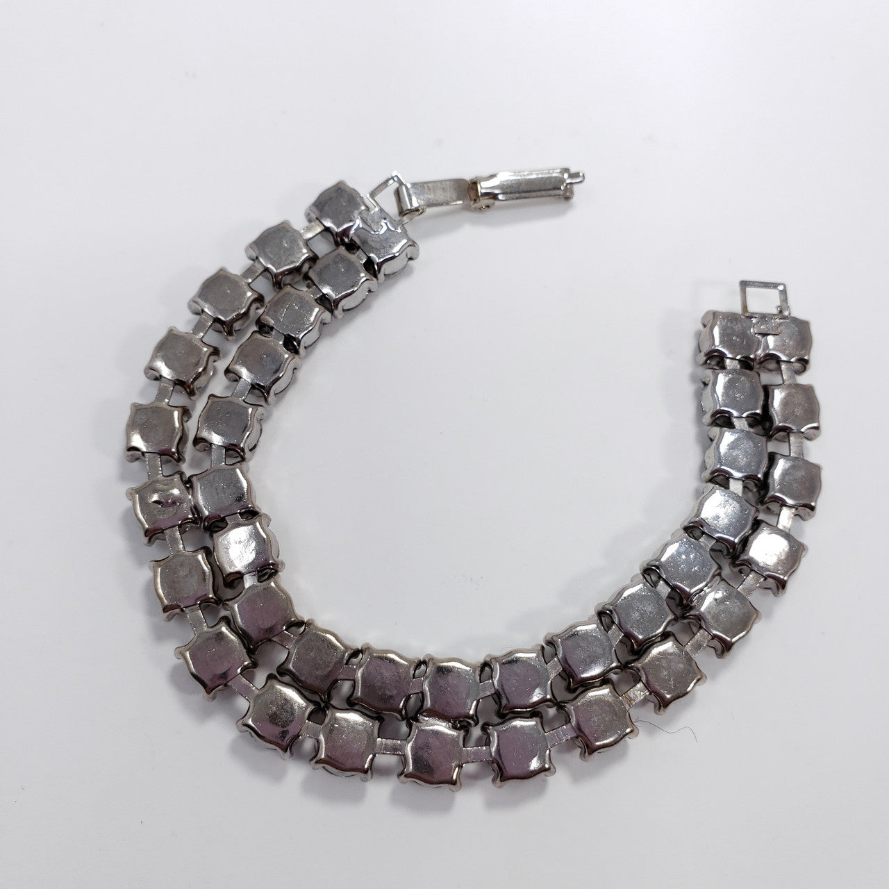 Vintage Clear Crystal-Prong Set Silver Tone Bracelet