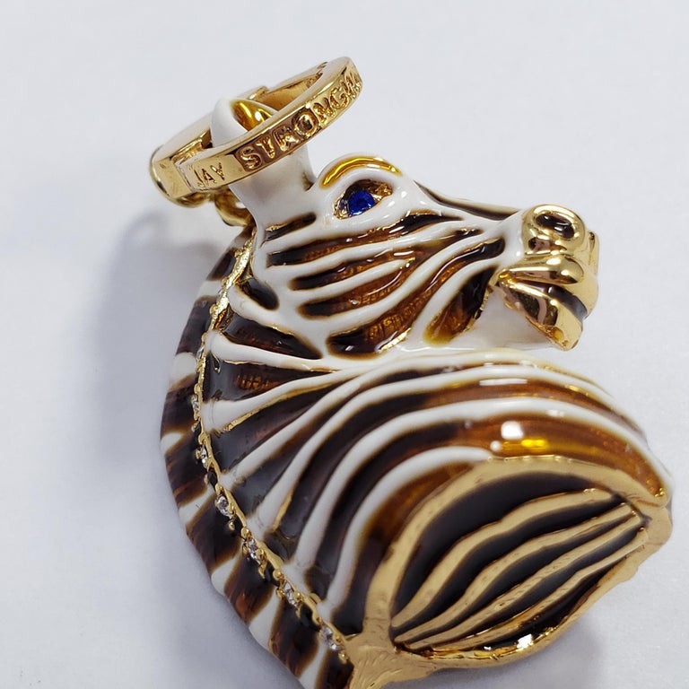 Jay Strongwater Zebra Charm, Painted White and Brown Enamel with Crystal Accents