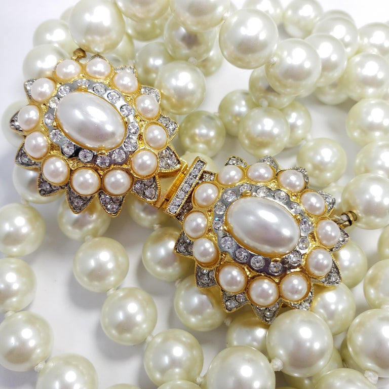 KJL Kenneth Jay Lane Three Strand Faux Pearl Necklace, Clear Crystal Clasp