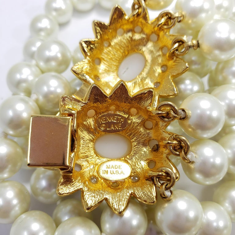 KJL Kenneth Jay Lane Three Strand Faux Pearl Necklace, Clear Crystal Clasp