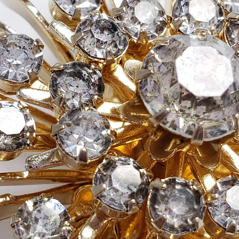 Coro Clear Crystal Gold Tone Flower Collector's Pin Brooch, Vintage, Mid 1900s