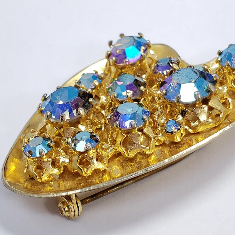 Painting Easel Motif Pin Brooch with Aurora Prong Set Borealis Crystals in Gold