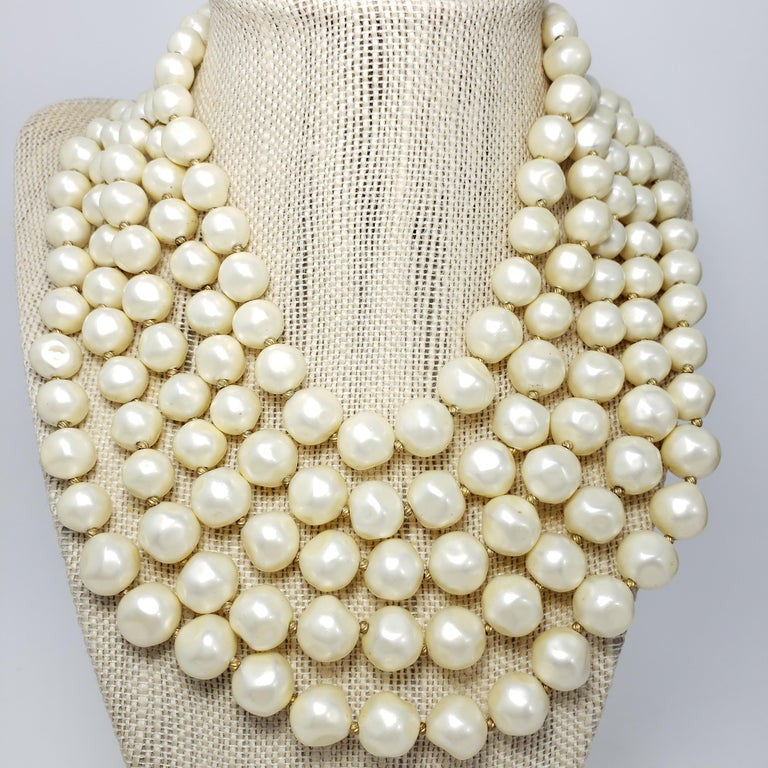 Marvella Five Strand Faux Pearl Necklace & Crystal Clasp