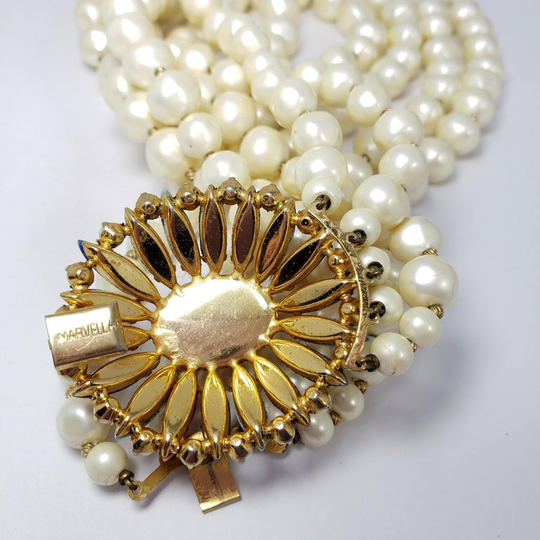 Marvella Five Strand Faux Pearl Necklace & Crystal Clasp