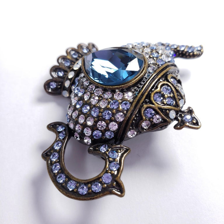 Heidi Daus "My Cup of Tea" Pave Clear and Blue Crystal Teapot Pin Brooch
