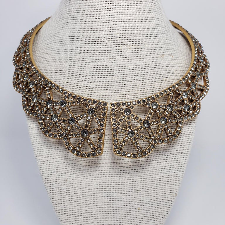 Oscar de la Renta Swarovski Smoky Gray Crystal Collar Necklace In Gold