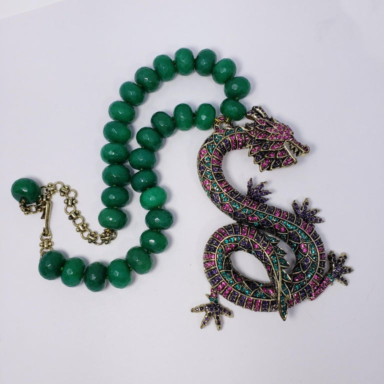 Heidi Daus Sublime Pave Serpent Green Crystal Bead Necklace, Oversized Pendant