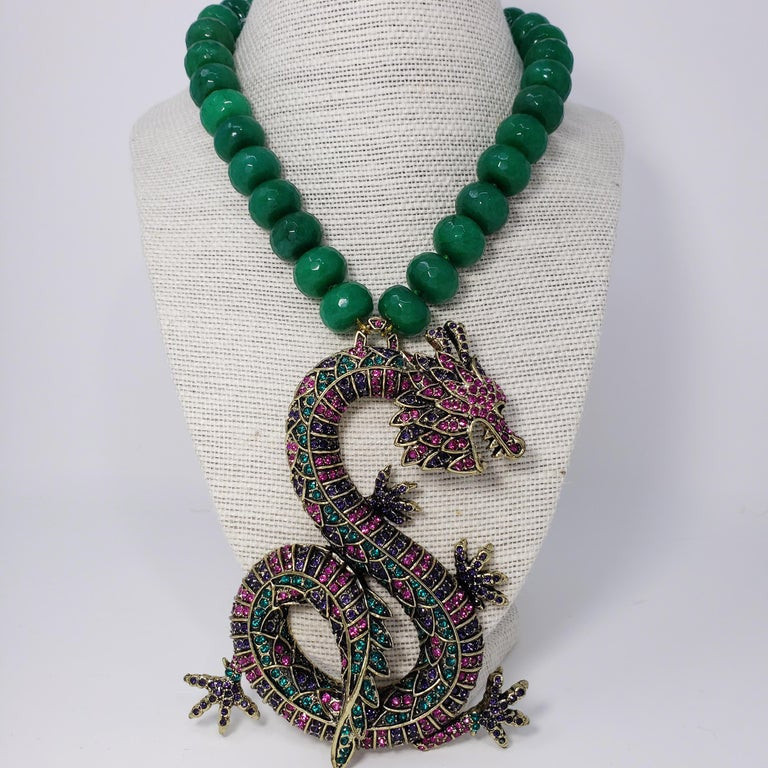 Heidi Daus Sublime Pave Serpent Green Crystal Bead Necklace, Oversized Pendant