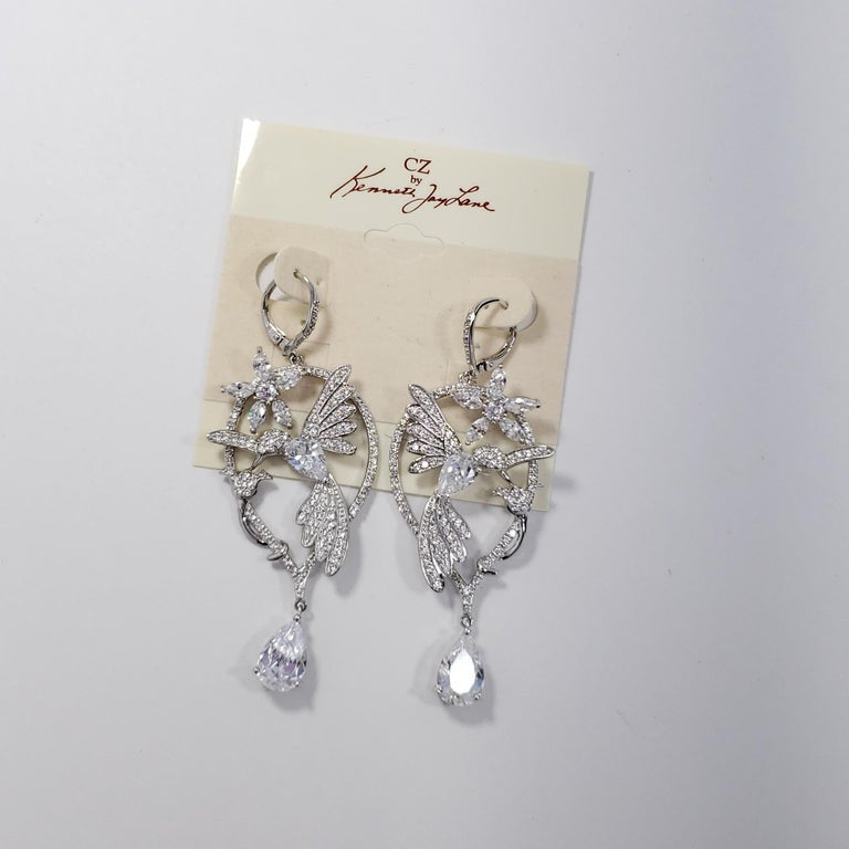 CZ By Kenneth Jay Lane Glittering Flowers Danglig Cubic Zirconia Earrings