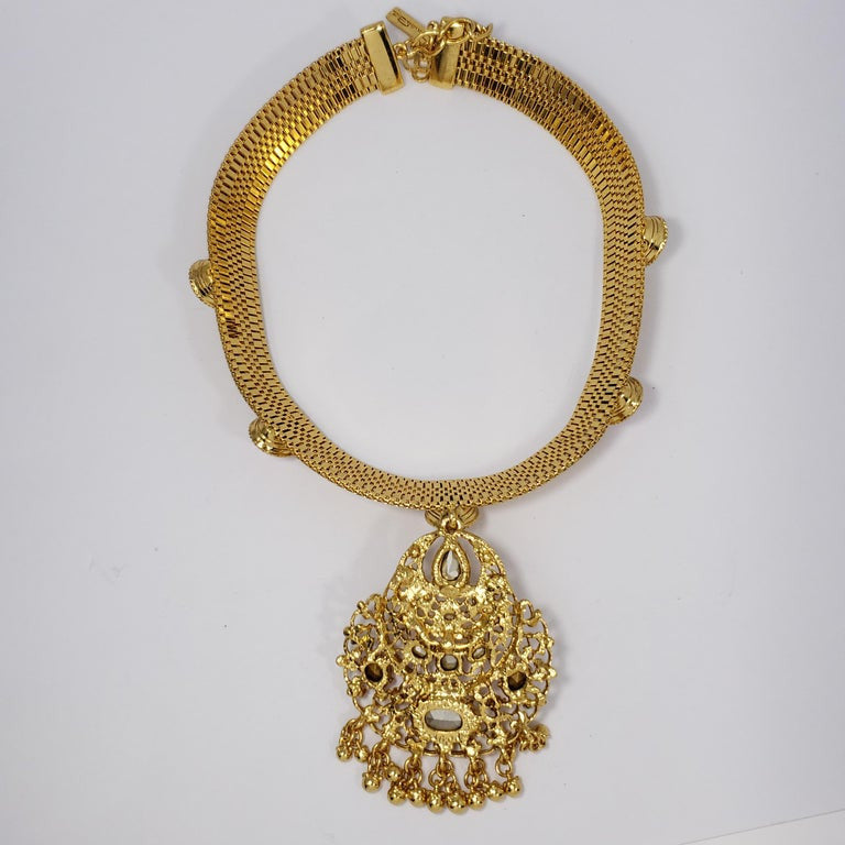 Oscar de la Renta Jeweled Collar Necklace in Gold, Rose and Topaz Crystals