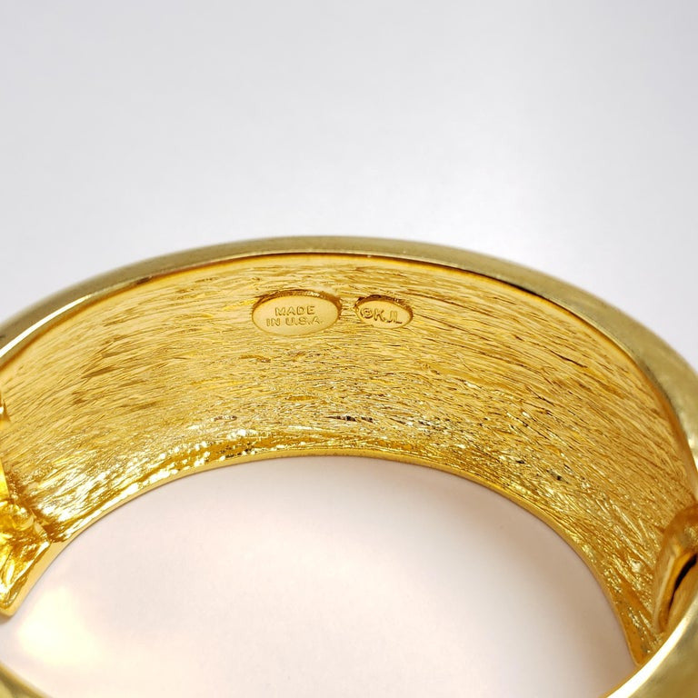 Kenneth Jay Lane KJL Chunky Gold Bangle Bracelet with Oversized Clear Crystals