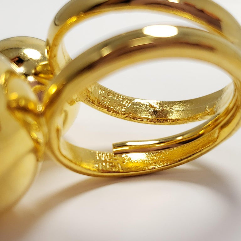 Kenneth Jay Lane KJL Gold Chucky Ball Double Cocktail Statement Ring