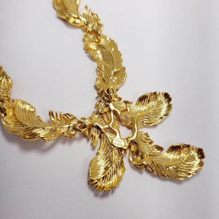 Kenneth Jay Lane KJL Golden Plume Feather Link Necklace