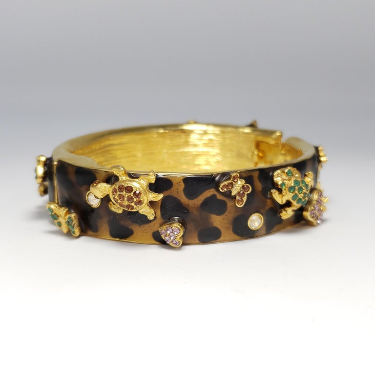 Kenneth Jay Lane KJL Pave Crystal Raised Motif Bangle Bracelet Leopard Pattern