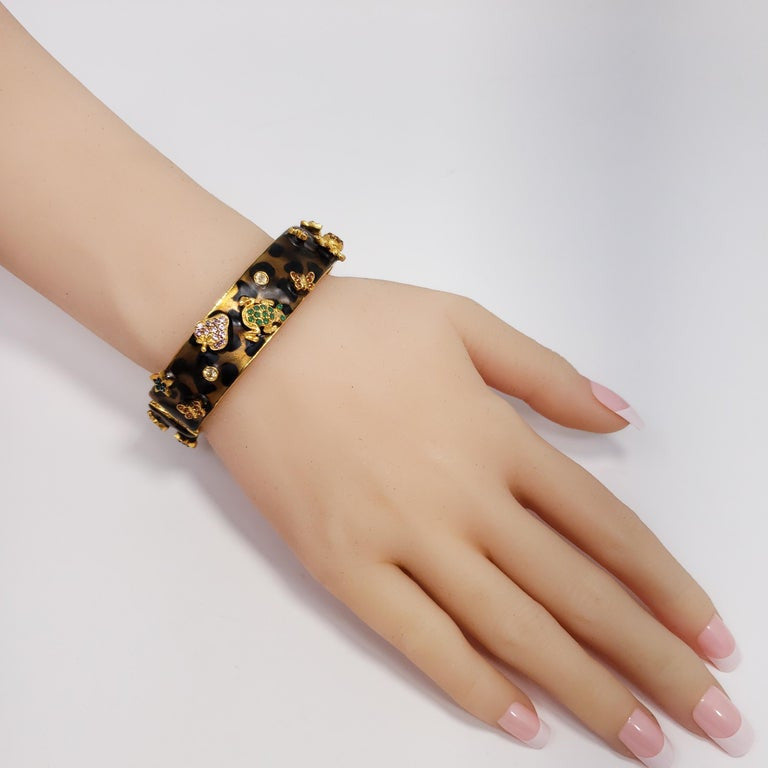 Kenneth Jay Lane KJL Pave Crystal Raised Motif Bangle Bracelet Leopard Pattern