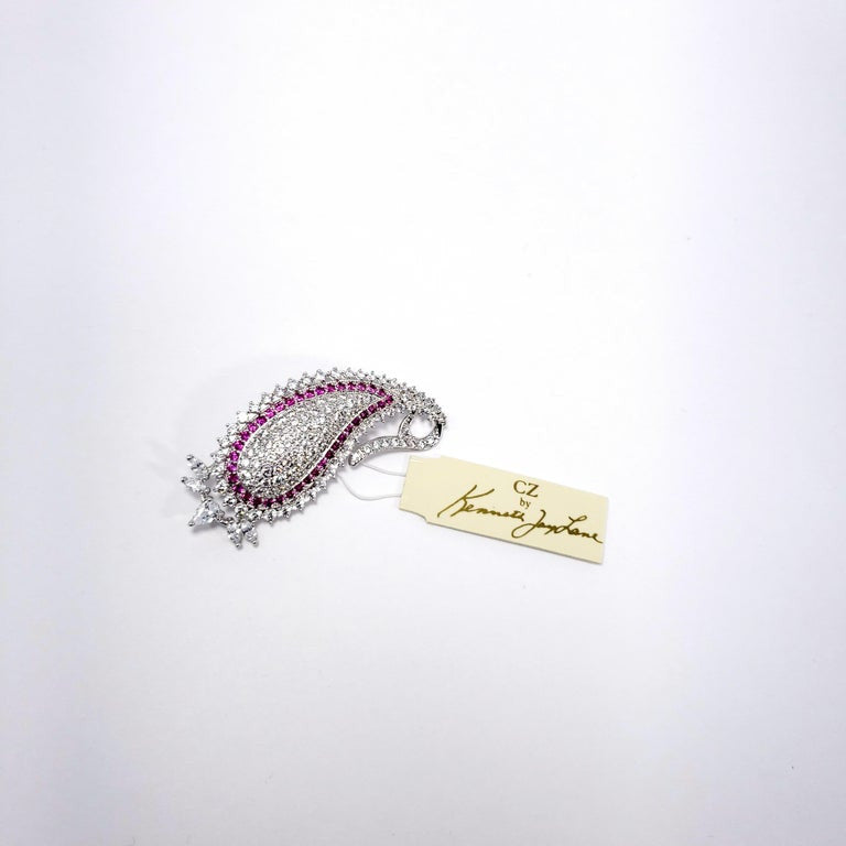 Kenneth Jay Lane KJL CZ Embellished Pave Crystal Paisley Motif Pin Brooch