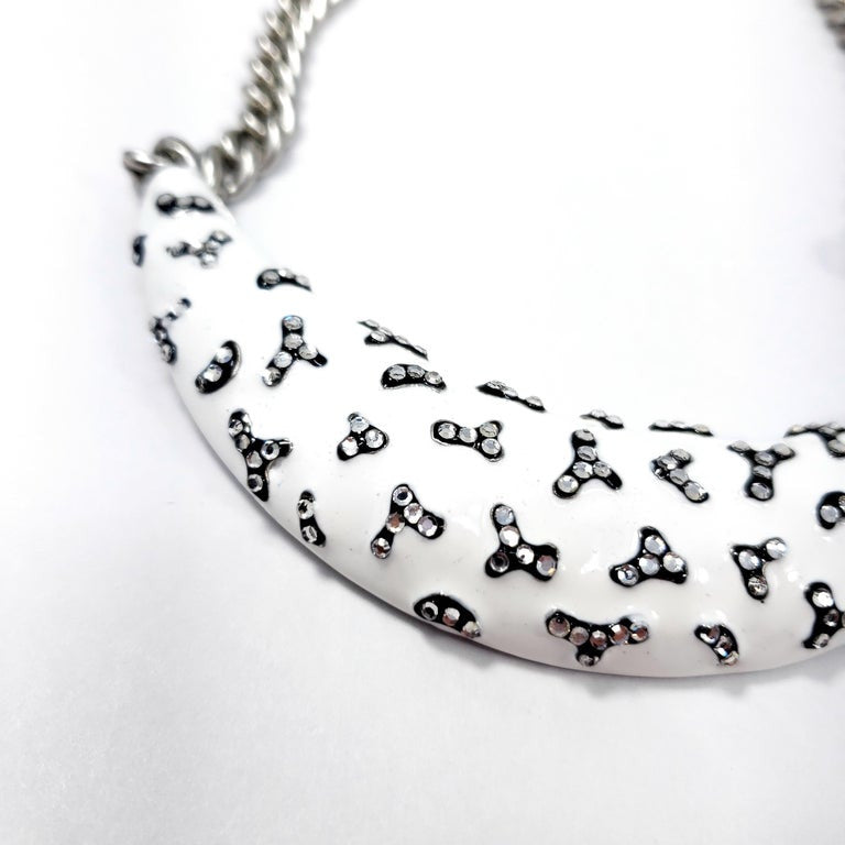 Kenneth Jay Lane KJL White and Black Enamel Crystal Collar Necklace in Silver