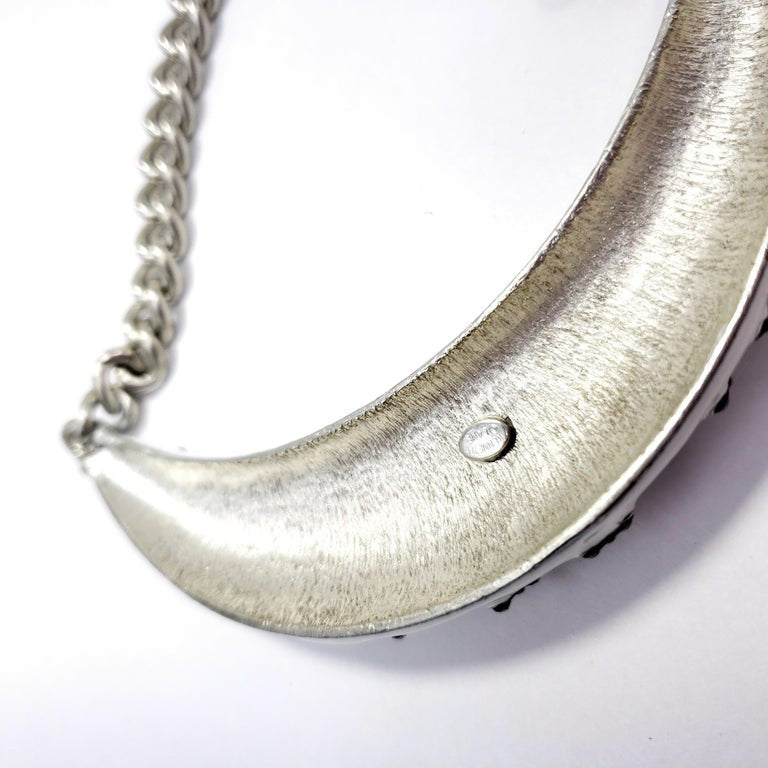 Kenneth Jay Lane KJL White and Black Enamel Crystal Collar Necklace in Silver