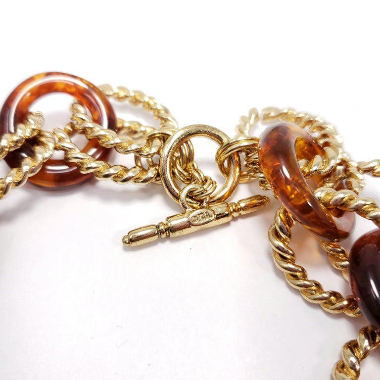 Kenneth Jay Lane KJL Link Necklace 18K Gold Plate, Faux Tortoiseshell Amber