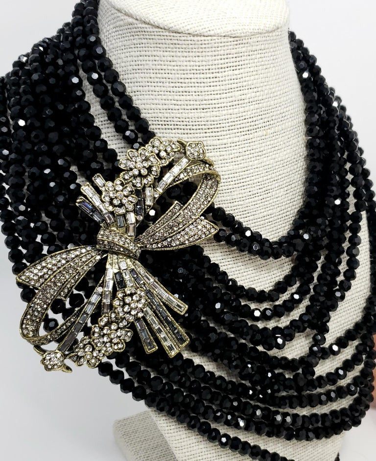 Heidi Daus Best in Bows Multi Strand Collar Necklace, Black and Clear Crystals