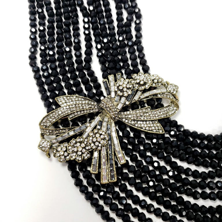 Heidi Daus Best in Bows Multi Strand Collar Necklace, Black and Clear Crystals
