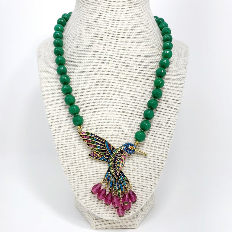 Heidi Daus Sincere Joy Beaded Hummingbird Drop Necklace