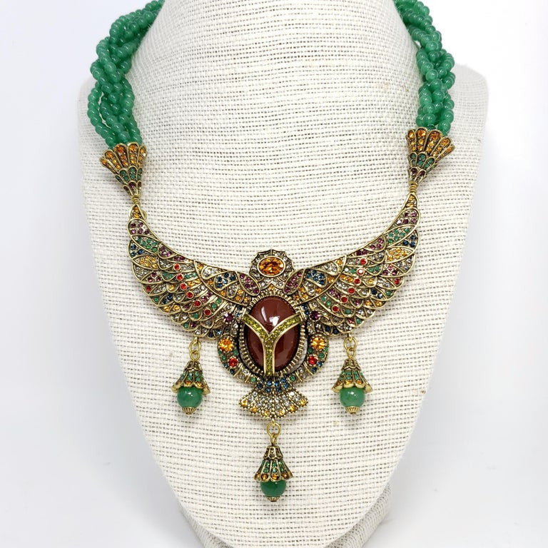 Heidi Daus Mythical Allure Jeweled Winged Scarab Multi Strand Jade Bead Necklace