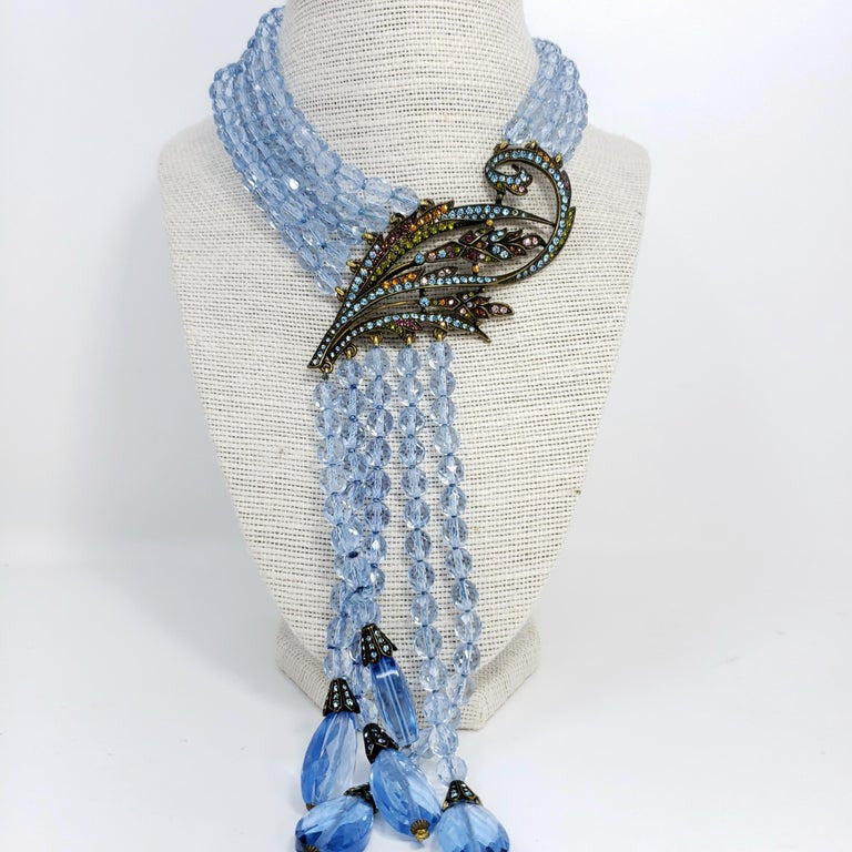 Heidi Daus Cascading Aquamarine Crystal Multi Strand Drop Lavalier Necklace