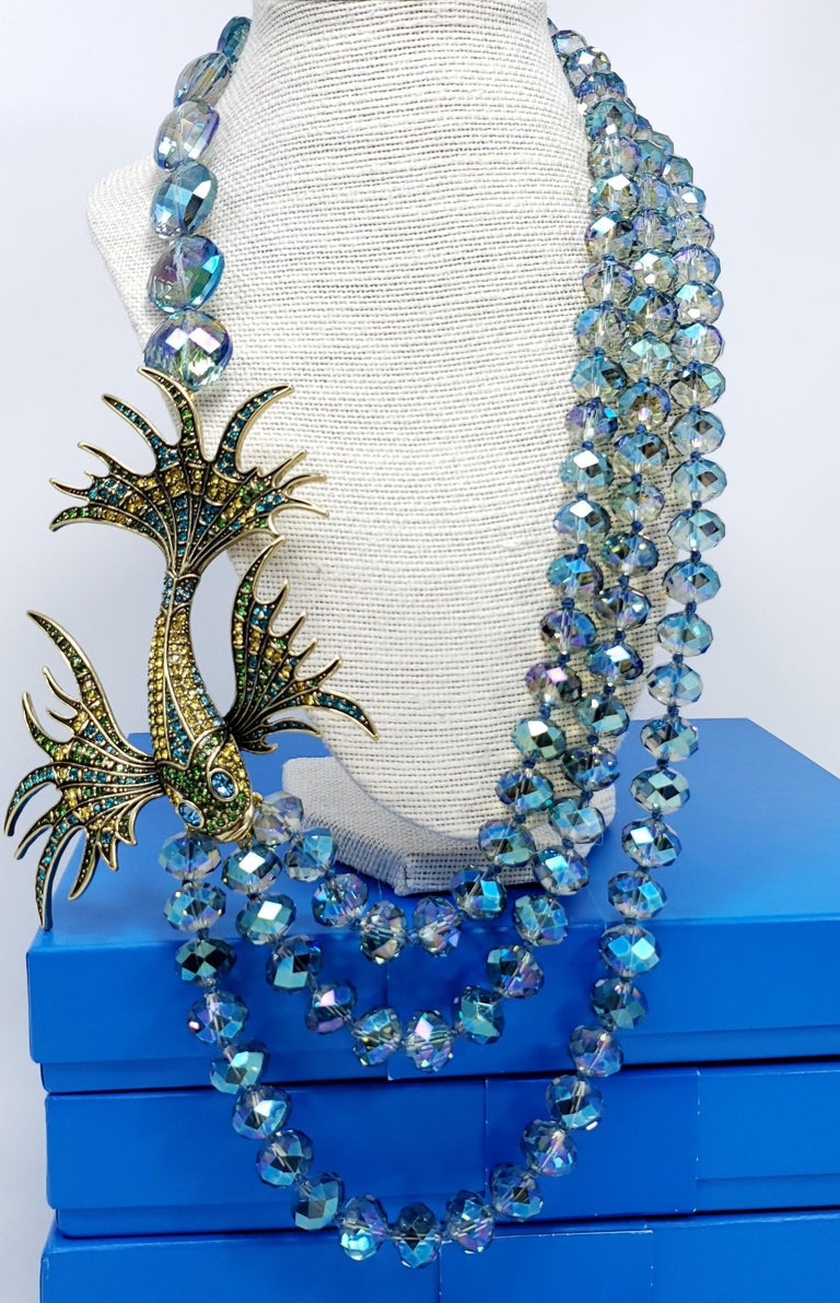 Heidi Daus "In the Swim" Multi-Strand Asymmetrical Beaded Necklace, Fish Motif