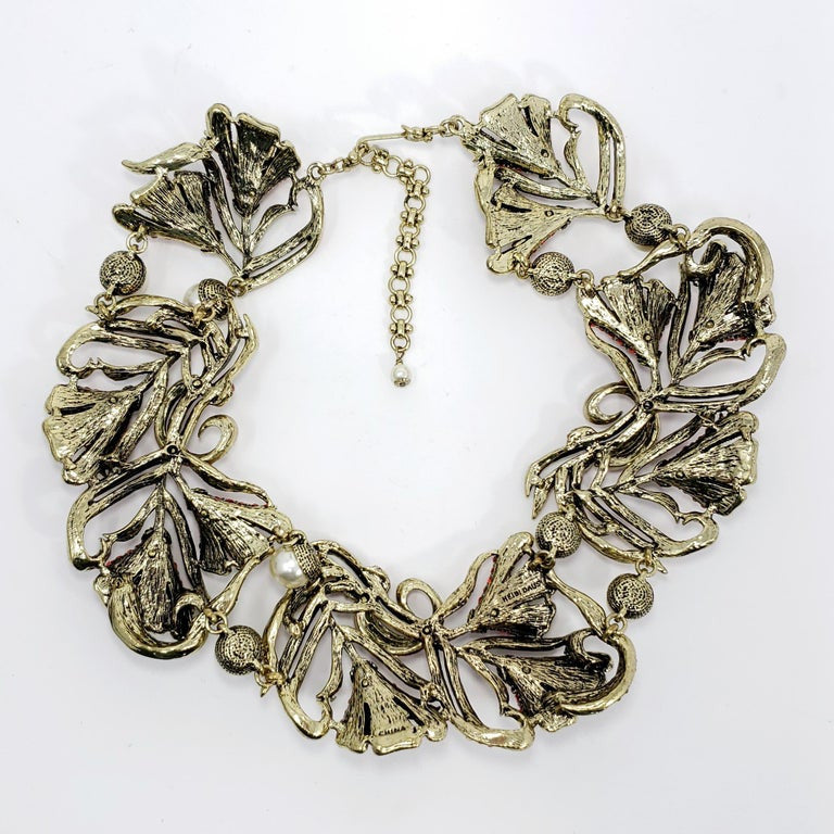 Heidi Daus Heavenly Bloom Faux Pearls Multi-Color Crystal Link Collar Necklace