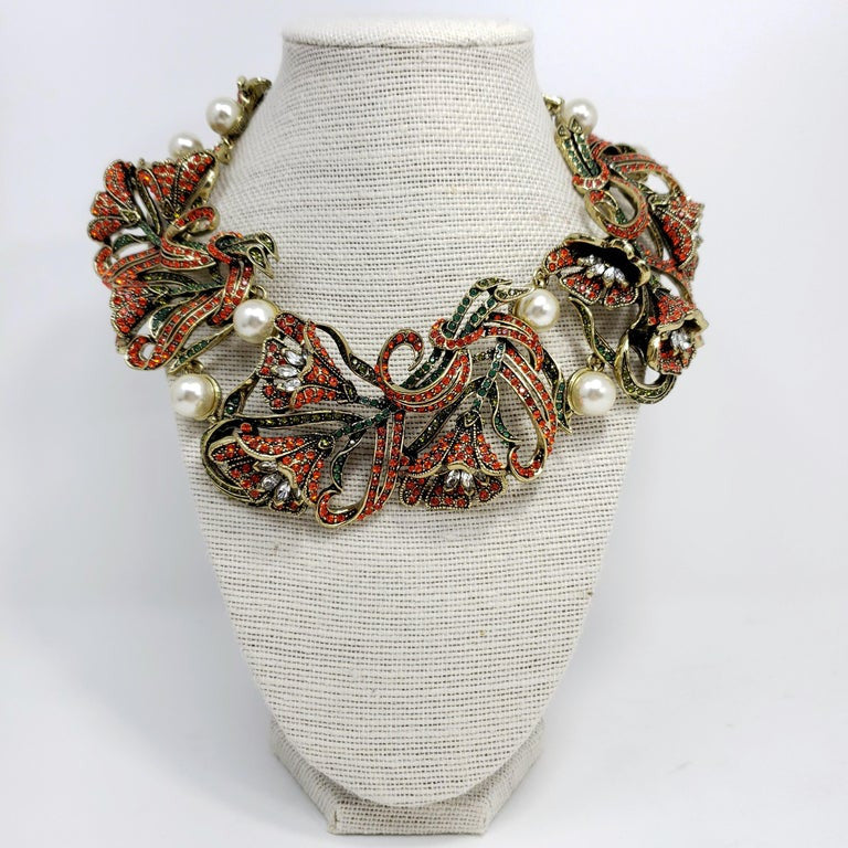 Heidi Daus Heavenly Bloom Faux Pearls Multi-Color Crystal Link Collar Necklace