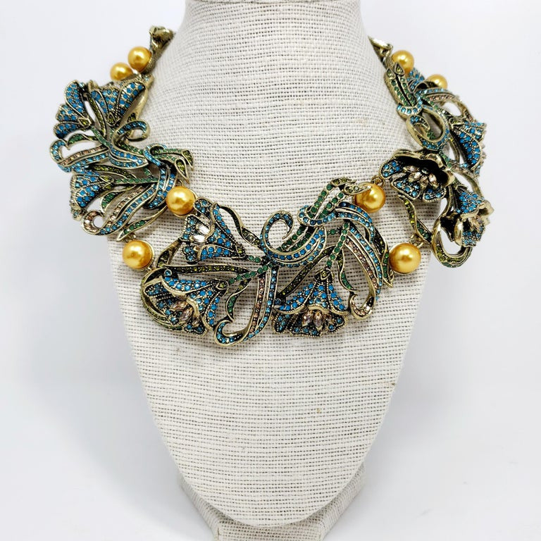 Heidi Daus Heavenly Bloom Faux Pearls Multi Color Crystal Link Collar Necklace
