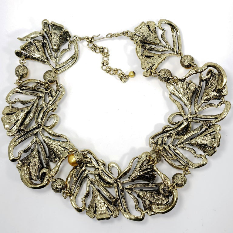 Heidi Daus Heavenly Bloom Faux Pearls Multi Color Crystal Link Collar Necklace