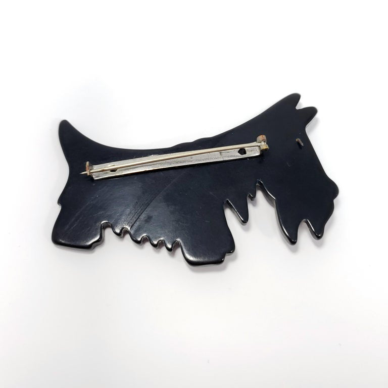 Black Bakelite Schnauzer Dog Pin Brooch, Early 1900s