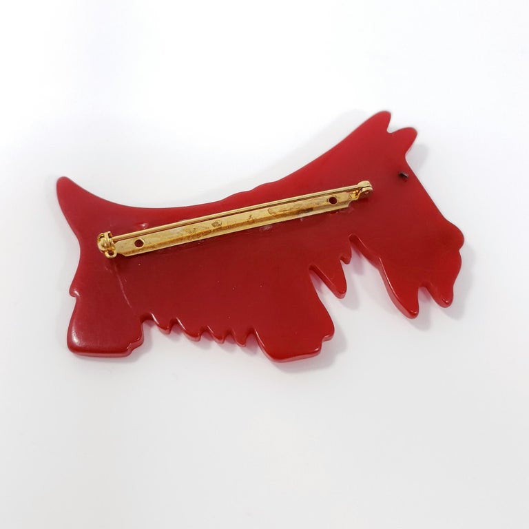 Candy Red Bakelite Schnauzer Dog Pin Brooch, Early 1900s