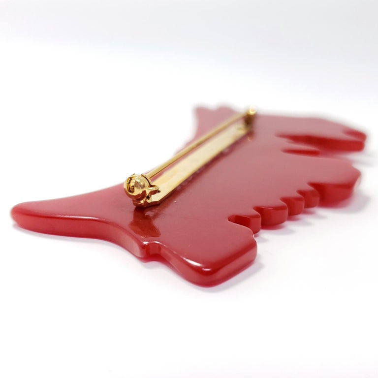 Candy Red Bakelite Schnauzer Dog Pin Brooch, Early 1900s