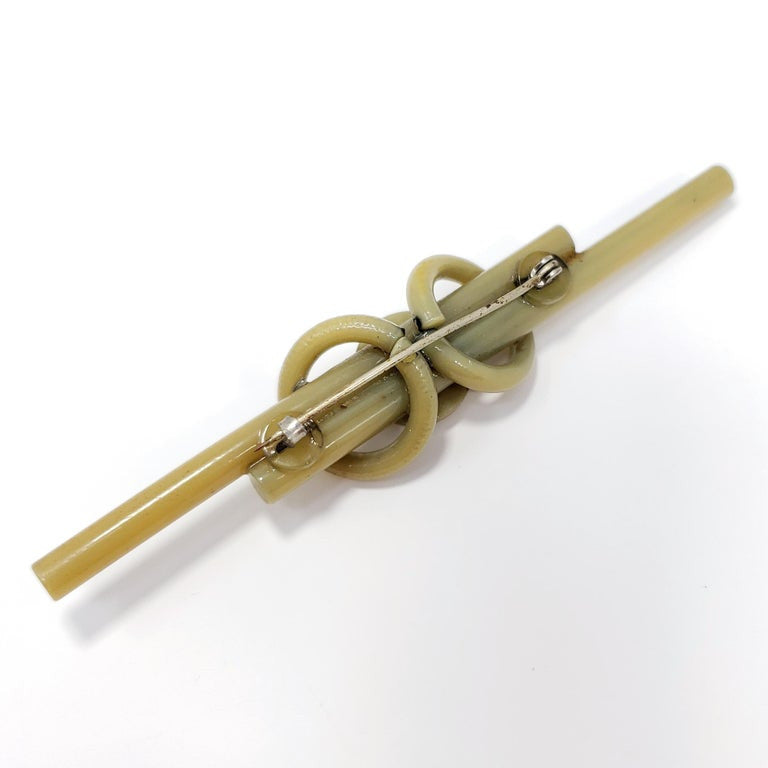 Apple Green Bakelite Crystal Encrusted Art Nouveau Pin Brooch, Early 1900