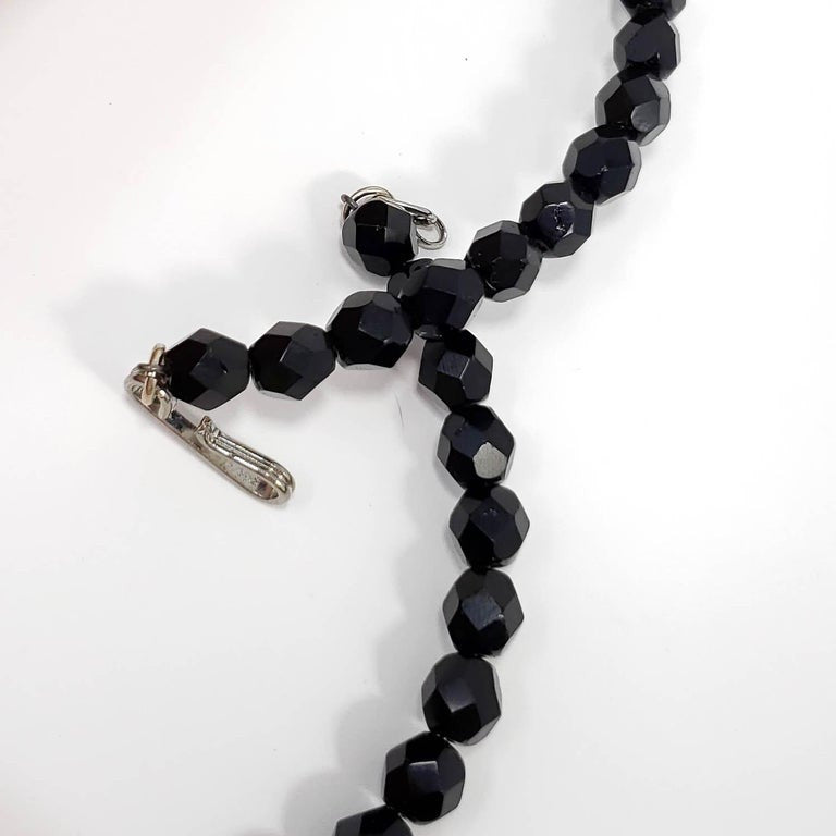 Jet Black and Clear pave Glass Ball and Bead Collar Necklace, Vintage Mid 1900s