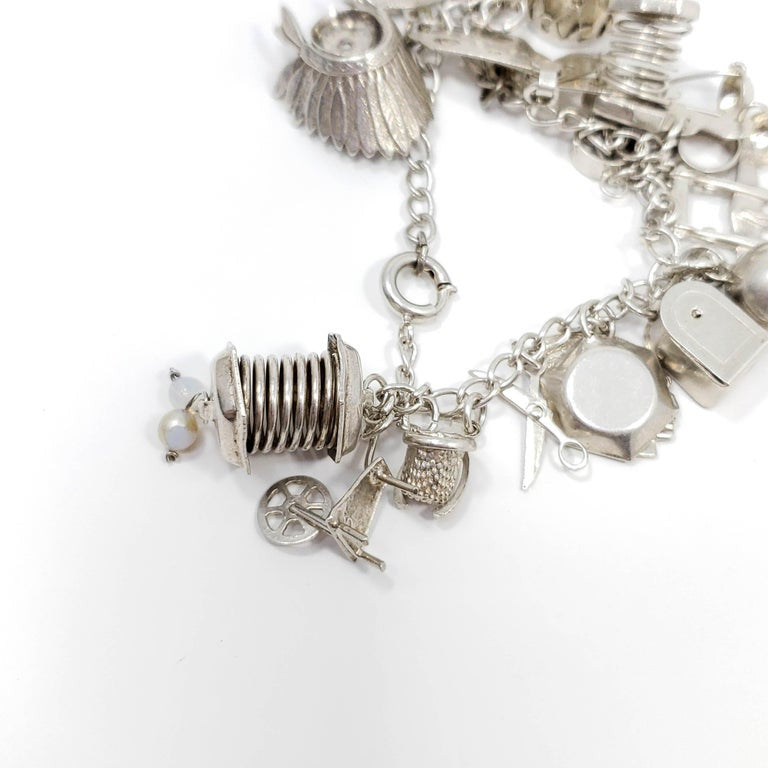 Sterling Silver 19 Charm Assortment Chain Bracelet, Mid 1900s, Mexico