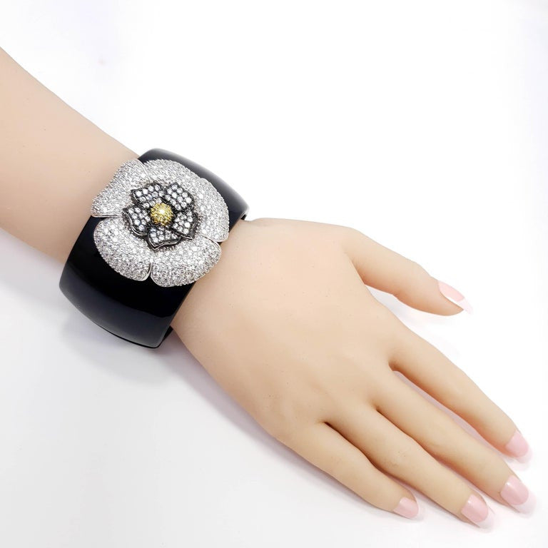 CZ KJL Cubic Zirconia by Kenneth Jay Lane Pave Crystal Flower Bangle Bracelet