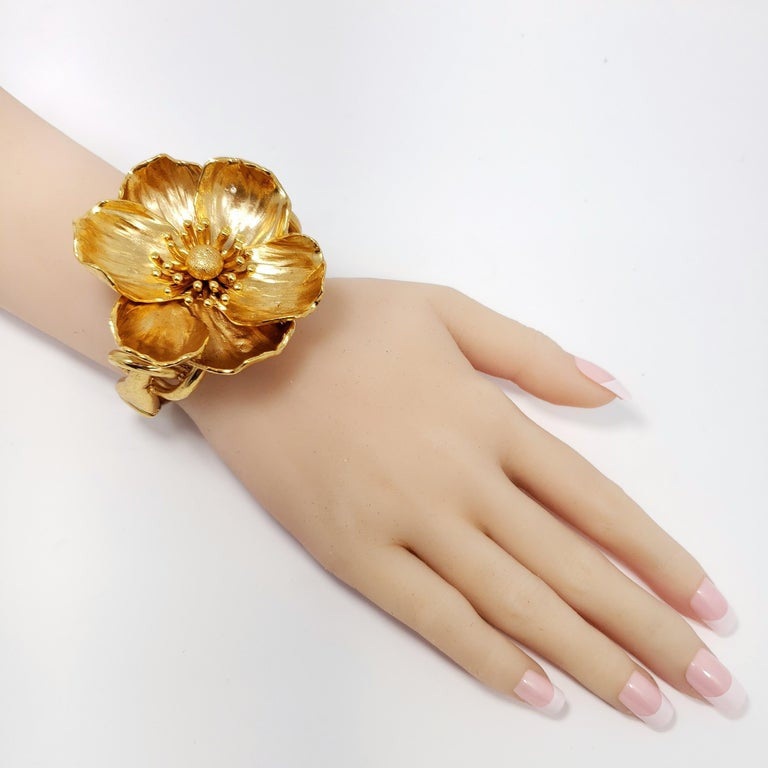 Oscar de la Renta Gold Poppy Flower 3D Statement Bangle Bracelet, Modern