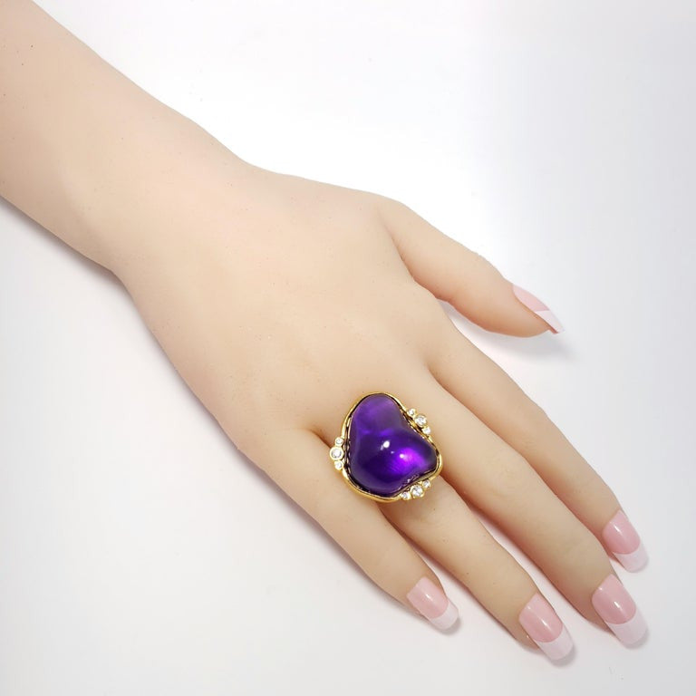 Kenneth Jay Lane KJL Gold Amethyst Cabochon Cocktail Ring, Contemporary